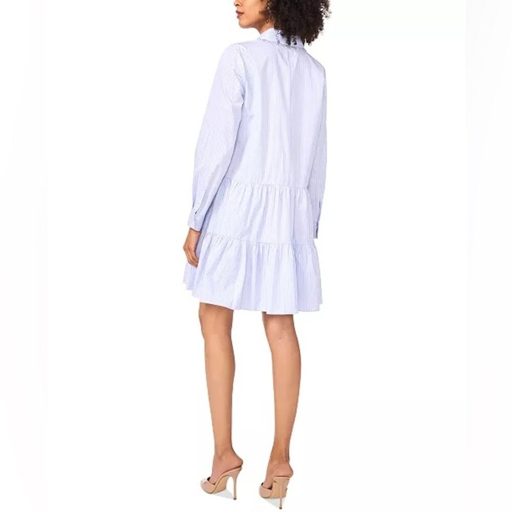 1.STATE Women's Embellished-Collar Tiered Cotton Dress Windward Blue Sz L - Picture 5 of 11